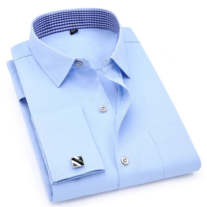 6xl oversized abotoaduras francesas camisa de manga longa para homens para trabalho negócios fino ajuste manga longa camisa masculina social formal