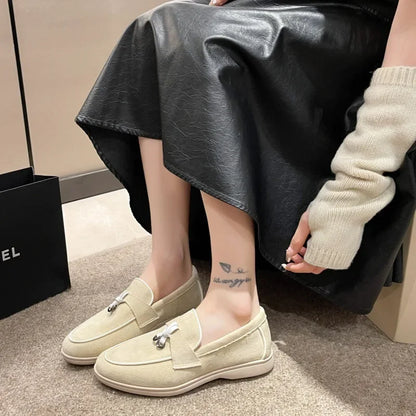 Salto baixo dedo do pé redondo veludo confortável sapatos planos estilo retro primavera nova chegada tamanho grande calçados casuais para adultos