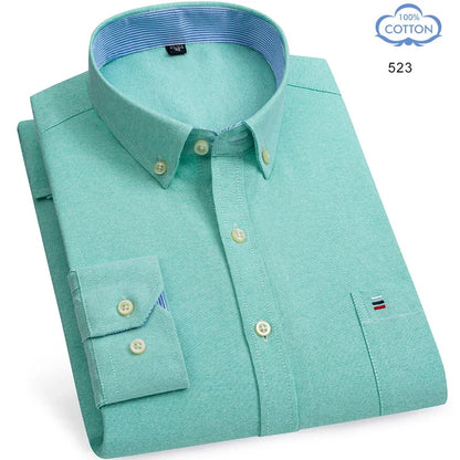 2025 camisa social masculina puro algodão oxford marca de luxo fino macio abotoado xadrez formal trabalho roupas ocidentais