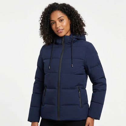 Men's Winter Puffer Hooded Jacket Thick Polyester Filled Zipper Front Logo Casual Style Regular Length Solid Color Windproof