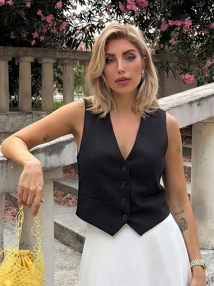 HH Moda Feminina Terno Sólido Colete Sem Mangas Colete Recortado Tops Coletes Primavera Verão Casual Senhora de Escritório Chic Tops