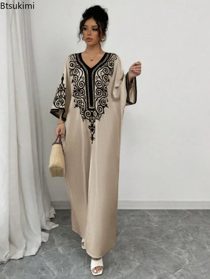 Vestidos Maxi Muçulmanos para Mulheres, Robe Solto com Decote em V, Jalabiya para Festas, Vestido Elegante para o Ramadã, Vestidos Longos, Kaftan Árabe Marroquino, Abayas