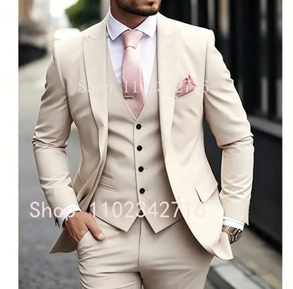 Pink Luxury Men Suits 2024 Terno Slim fit 3 Piece Jacket Pant With Vest Groom Wedding Tuxedo Costume Homme Formal Occasion Terno