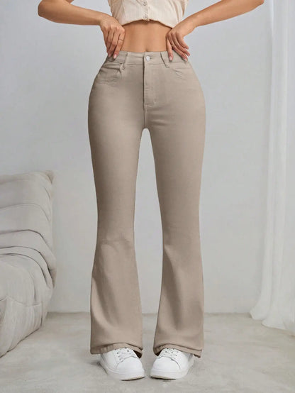 Calças Jeans Casuais Largadas com Bolsos, Versáteis para Mulheres Altas no Estilo Y2K, Calças de Denim Elásticas de Cintura Alta