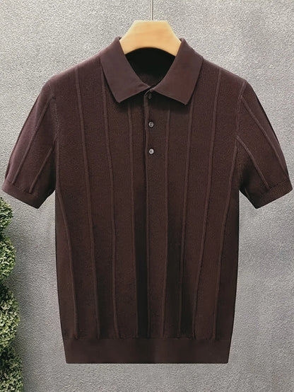 Suéter masculino de gola alta canelada - Camisa casual folgada de primavera com botões - Pulôver simples de cor única - Estilo aconchegante e moderno