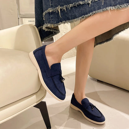 Apartamentos casuais femininos primavera outono nova sola grossa camurça antiderrapante mocassins mulher condução sapatos de plataforma caminhada