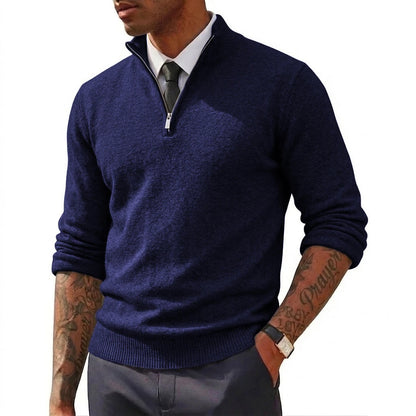 Novos Suéteres Masculinos com Zíper na Gola, Slim Fit, Leves, Gola Alta, Pulôver Casual com Zíper, Suéteres Polo de Manga Longa, Streetwear