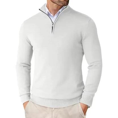 Suéter masculino com zíper de quarto, slim fit, leve, pulôver ao ar livre, gola simulada, meia gola alta, malha, streetwear