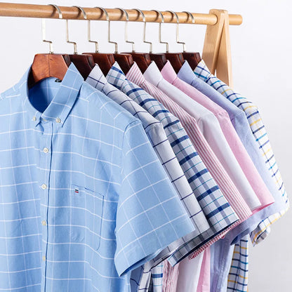 100% algodão puro oxford camisas masculinas manga curta xadrez macio regular ajuste formal vestido camisa blusa social roupas masculinas 6xl 7xl
