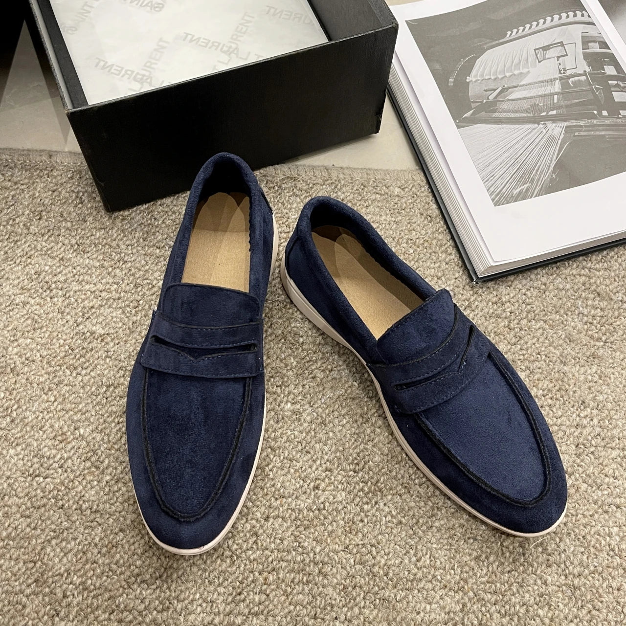 Mocassins deslizantes estilo britânico para mulheres, mulas respiráveis, sapatos baixos confortáveis, designer retrô, primavera de 2022