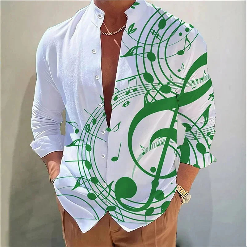 Camisa masculina de manga comprida Camisa impressa em 3D de alta qualidade, padrão floral, primavera e outono, tecido casual e elegante e confortável