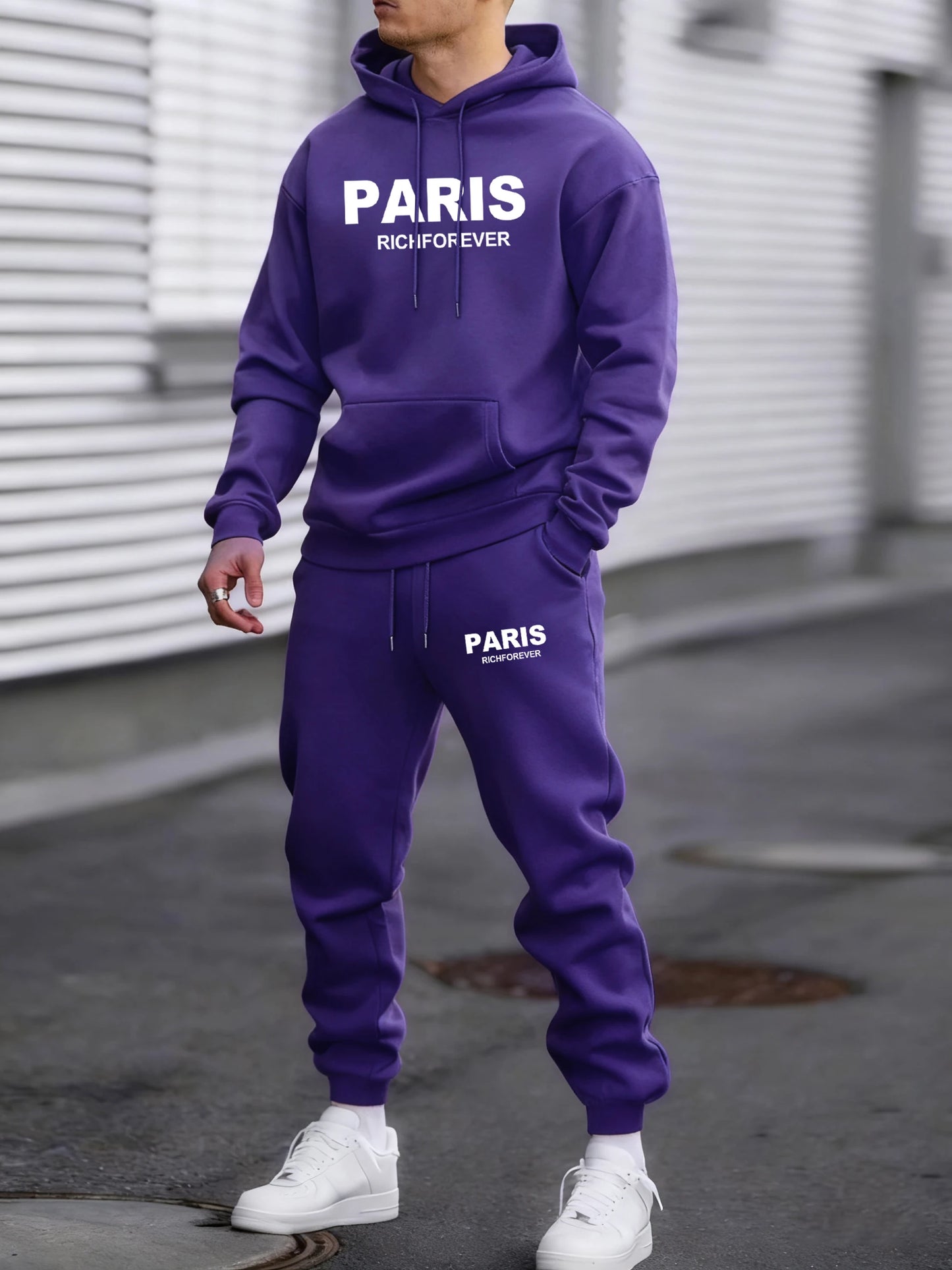 Paris Richforever Trendy Print Tracksuit For Mans Autumn Warm Loose Hoodies Fleece Simple Pants Unisex Loose Fashion Suits