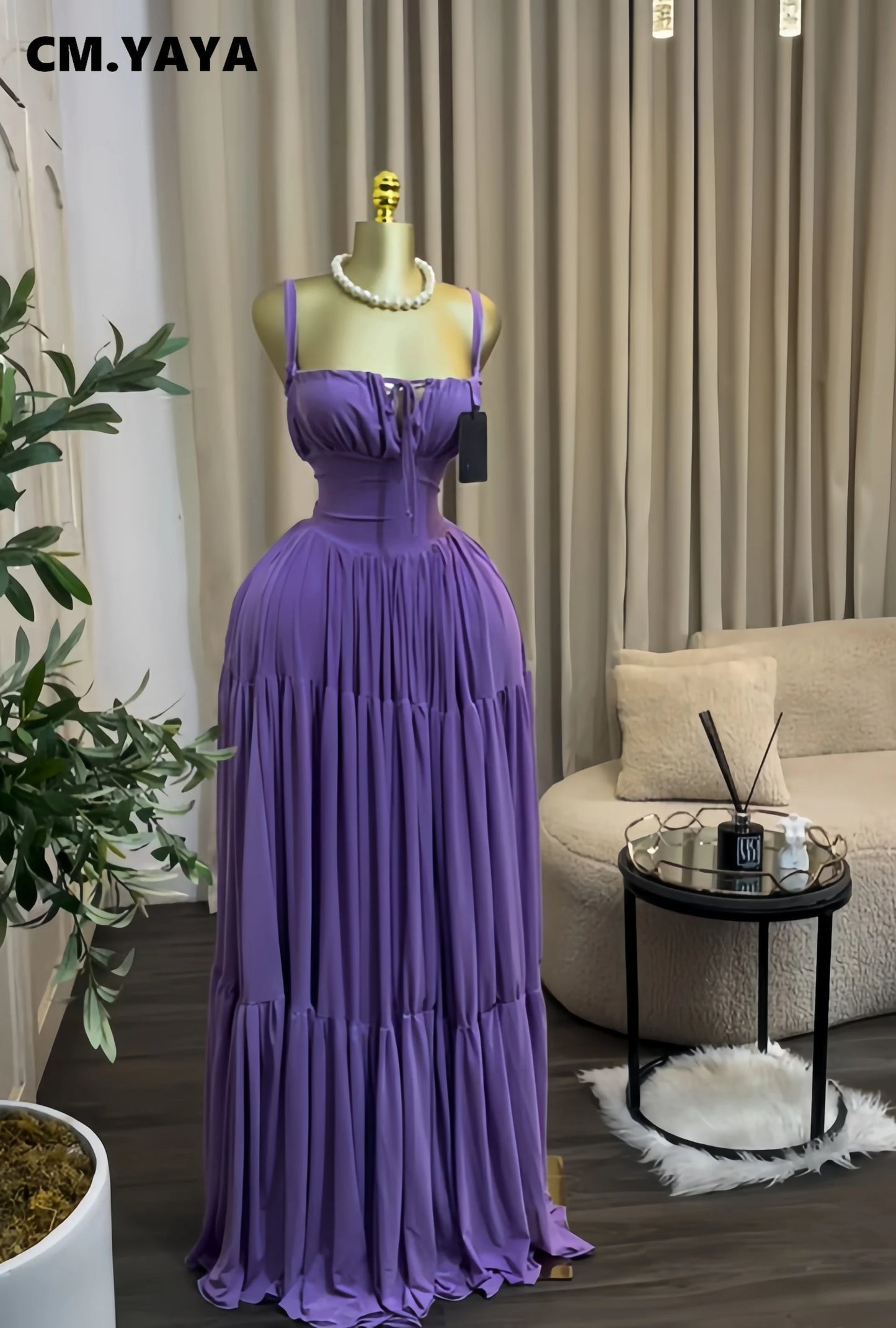 CM.YAYA 2026 Novo Vestido Longo Maxi Feminino Halter Sem Alças para Verão, Festa, Aniversário, Praia, Sexy, Férias