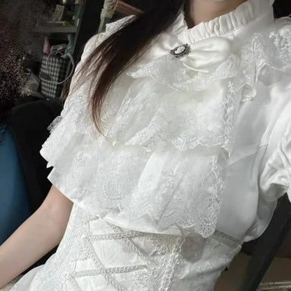 Estilo gótico japonês strass arco saia conjunto feminino doce rendas babados camisas bandagem fina mini saia feminina lolita y2k outfits