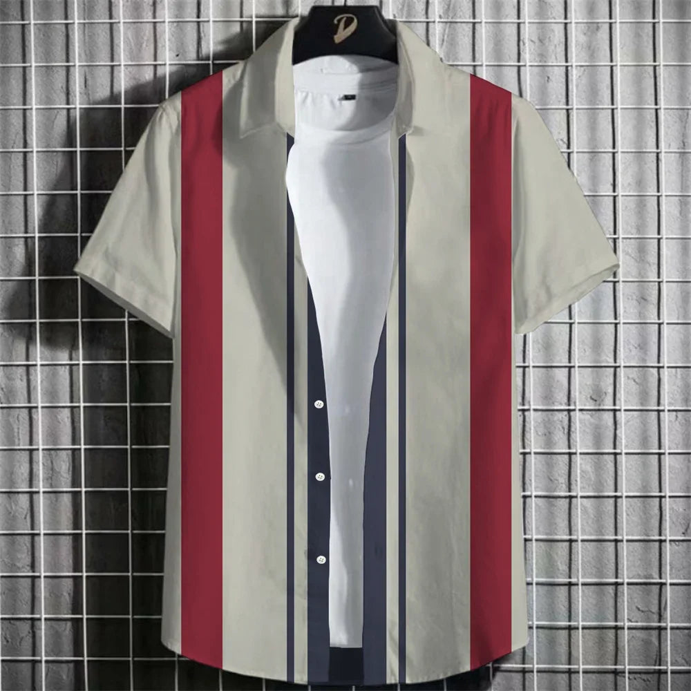 Camisa Havaiana Masculina com Estampa 3D Listrada, Casual, Manga Curta, para Festa na Praia, Caimento Solto, com Design Floral