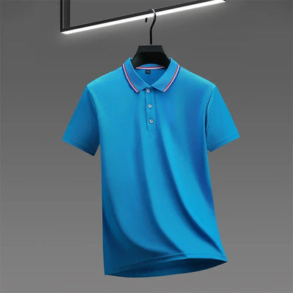 Camisa polo masculina casual de manga curta e cor sólida, modelo verão , moderna, confortável e versátil.