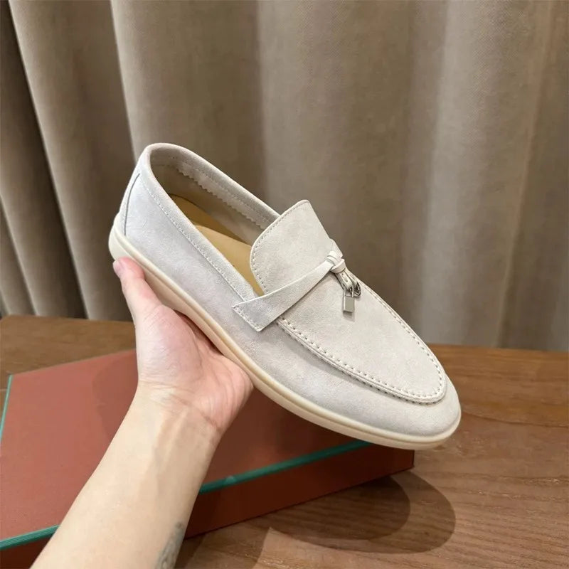 Promoção: Mocassins Femininos de Couro Genuíno Estilo Old Money com Borla e Fivela, Slip On, Casual, Vintage, Sapatos Planos para o Dia a Dia, Y2k