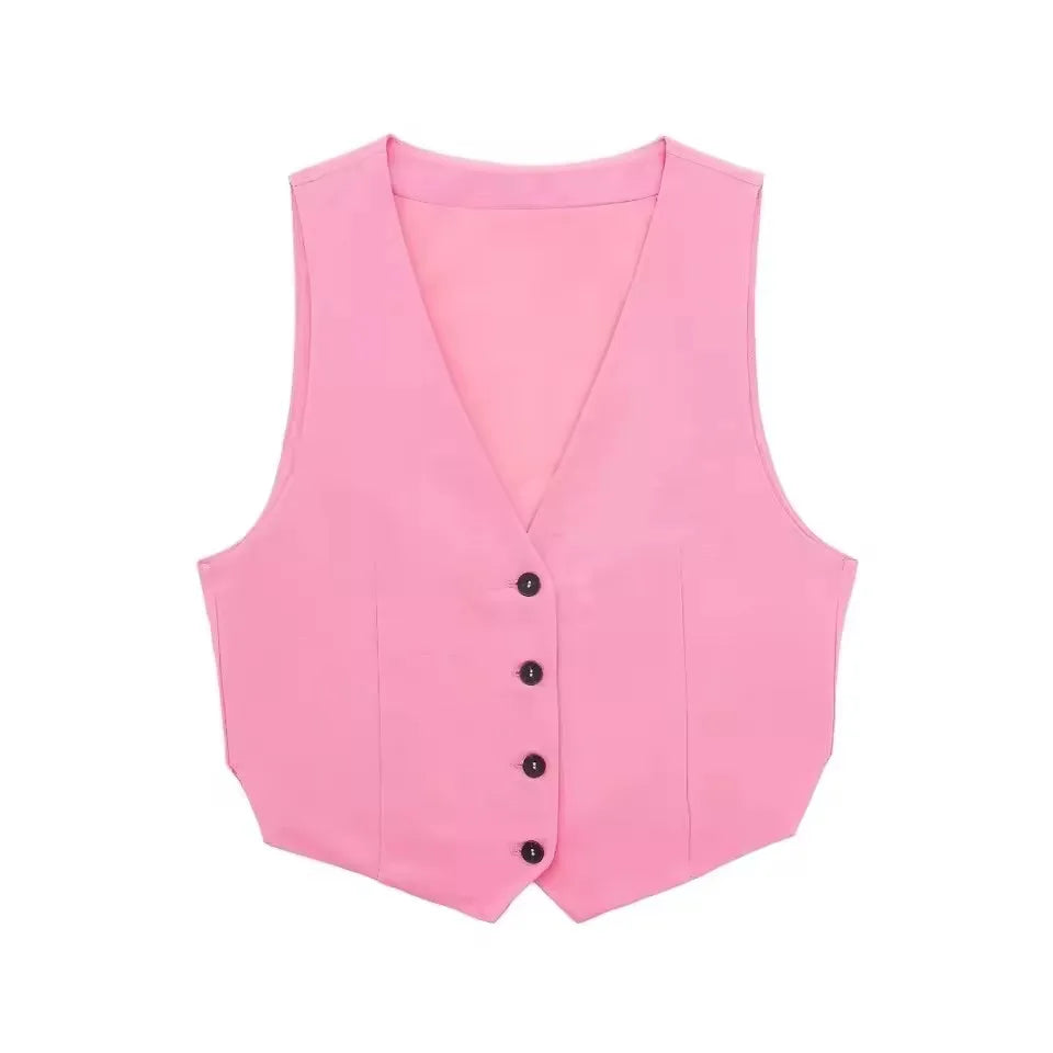 Conjunto Casual Feminino HH de 2 Peças, Top de Alça em V e Calças Slim de Cintura Alta, Roupas Casuais para Escritório e Uso Diário