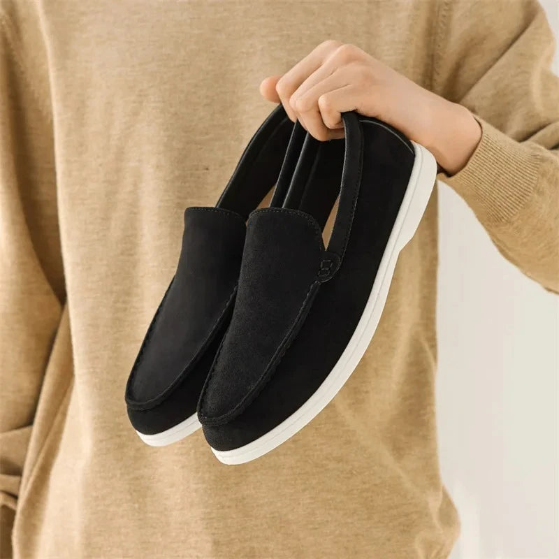 Sapatos casuais masculinos de couro de camurça, mocassins clássicos estilo britânico, sapatos masculinos leves e macios, mocassins masculinos sem cadarço para dirigir