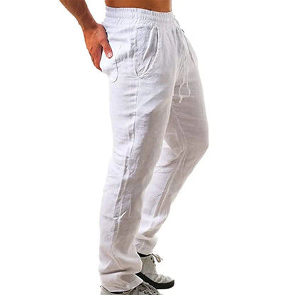 Calças masculinas coreanas de algodão para o verão, novas, respiráveis, de cor sólida, confortáveis, para fitness, ioga, corrida e estilo streetwear.