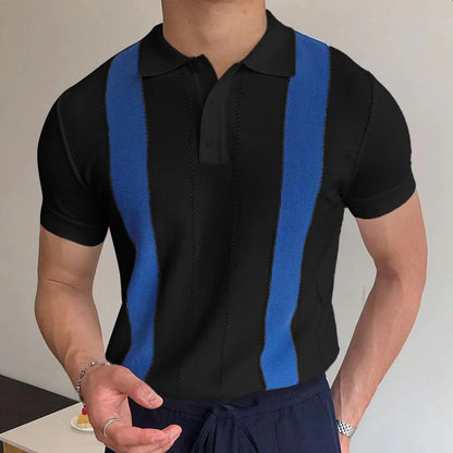 Camisa polo de manga curta de malha masculina, blusa casual de negócios, polo Slim Fit, primavera verão, camiseta listrada moda, camiseta com gola polo, malhas