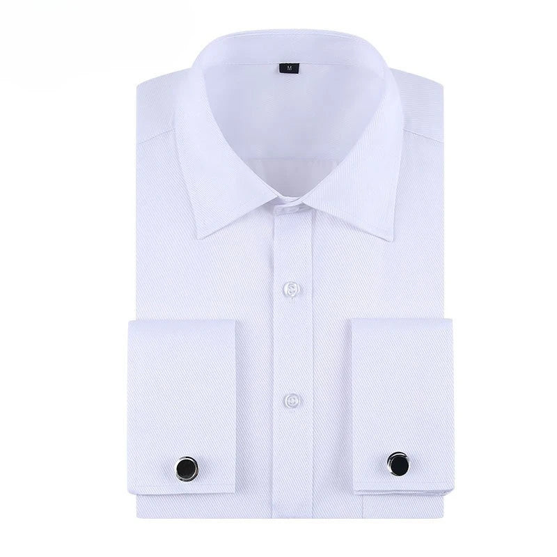 Social formal francês manguito manga longa camisa masculina festa de casamento escritório trabalho masculino vestido camisa cor sólida camisas brancas negócios 6xl