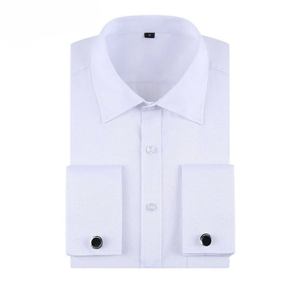 Social formal francês manguito manga longa camisa masculina festa de casamento escritório trabalho masculino vestido camisa cor sólida camisas brancas negócios 6xl