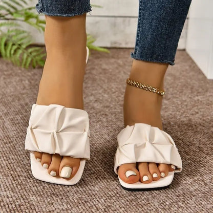 Sandálias femininas da moda, bico quadrado, sapatos de verão para mulheres, sandálias rasteiras estilo coreano, chinelos de verão, sandálias femininas.