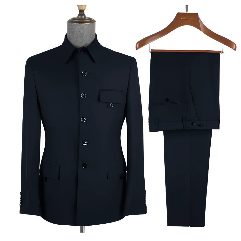 Terno masculino formal azul real, conjunto de 2 peças, gola, blazer, calças, slim fit, casamento, noivo, smoking, vestido de festa