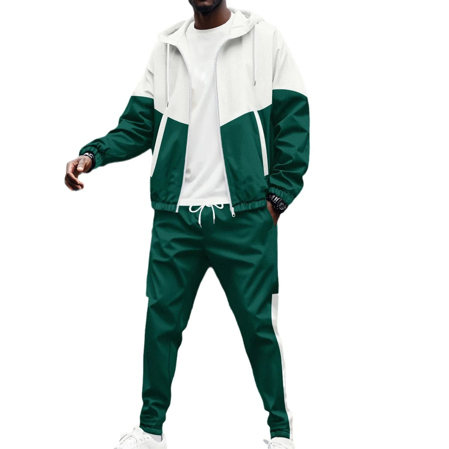 Men Sets Long Sleeve Coats Cardigan Zipper Outerwear Hooded Jackets Ankle Length Pants Loose Fit Two Pieces Spring Casual