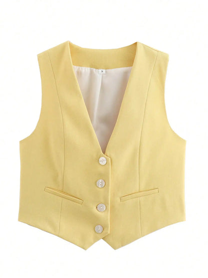 HH Moda Feminina Terno Sólido Colete Sem Mangas Colete Recortado Tops Coletes Primavera Verão Casual Senhora de Escritório Chic Tops