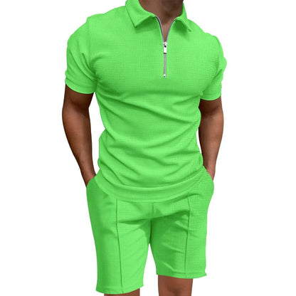 Homens de manga curta slim-fit terno casual da moda, lapela waffle, cor sólida, roupas de verão, frete grátis, 2024