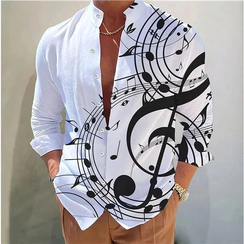 Camisa masculina de manga comprida Camisa impressa em 3D de alta qualidade, padrão floral, primavera e outono, tecido casual e elegante e confortável