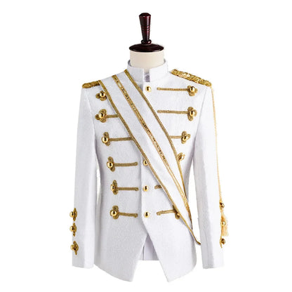 Uniforme masculino de lantejoulas MJ Dance Wear Glitter Preto Branco Vintage Michael Jackson Jaqueta de palco com borla
