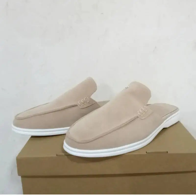 Mules de Camurça Masculinos, Sapatos Casuais Slip-on com Solado Plano, Chinelos Confortáveis para Homens