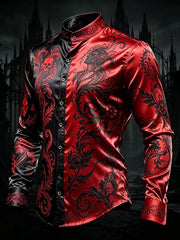 Nova Camisa Masculina de Manga Longa com Estampa Geométrica de Arquitetura do Deserto em Preto e Dourado, Top de Cetim Brilhante