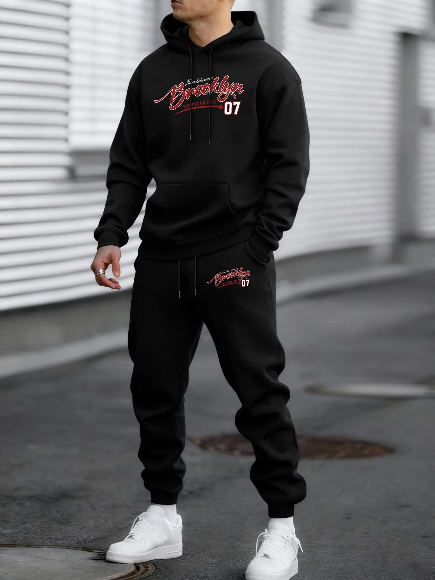 Brooklyn New York City 07 Print Autumn Winter Fleece Hoodie Sportpants Suit Men Soft Fashion Sweatshirt Comfy Street Sweatpants