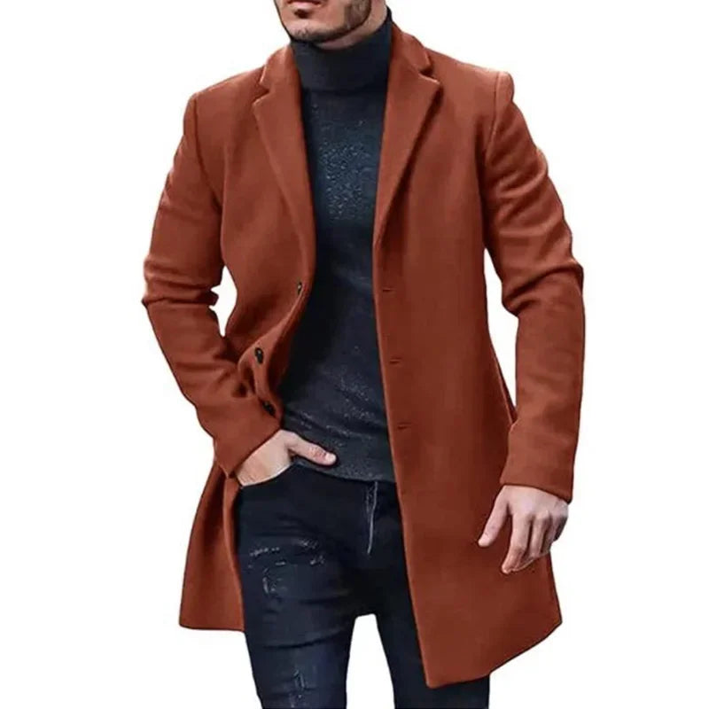 Novo Casaco Masculino de Lã, Sobretudo Corta-Vento, Trench Coat, Cor Sólida, Casaco de Outono e Inverno, Cardigã, Jaqueta Masculina