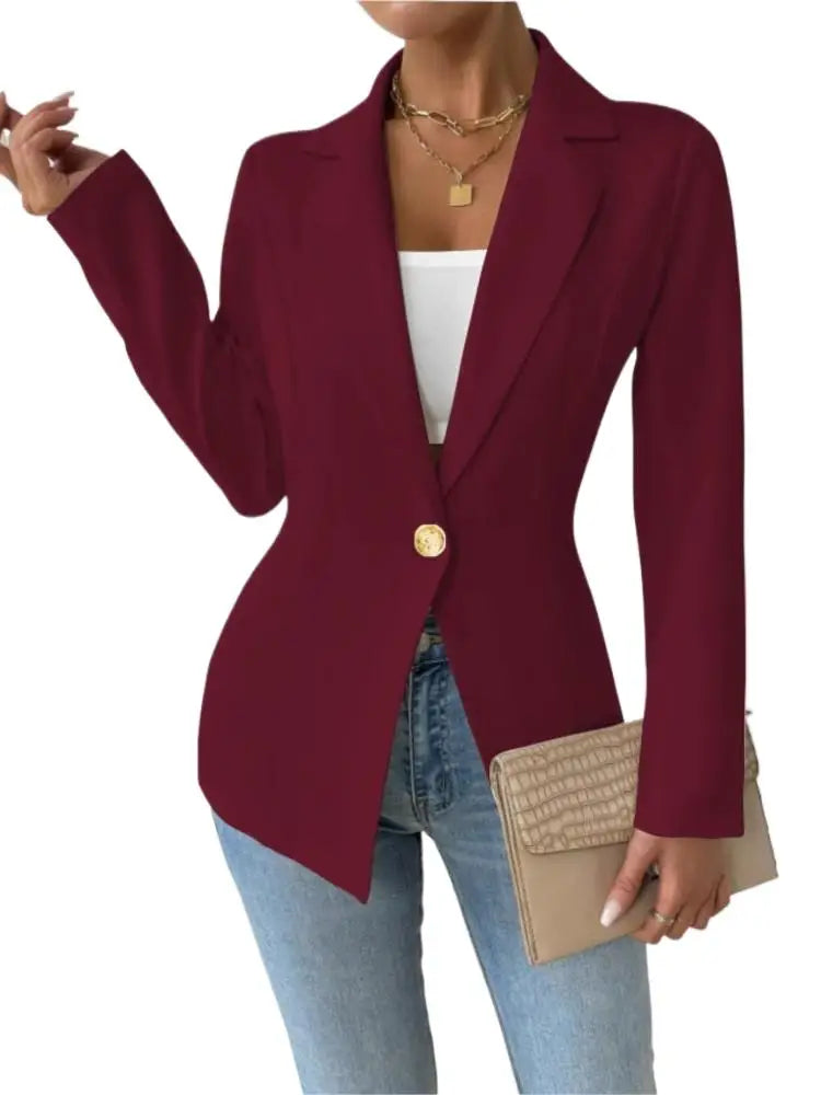Mulheres único botão fino blazer primavera verão senhora entalhado manga longa sólido negócios workwear blazer casacos ZC-ZC740