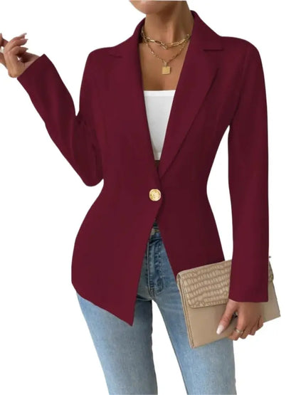 Mulheres único botão fino blazer primavera verão senhora entalhado manga longa sólido negócios workwear blazer casacos ZC-ZC740