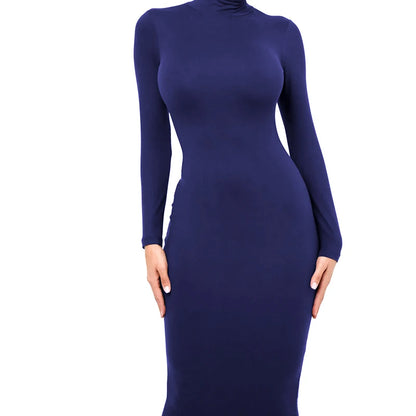 Inverno preto gola alta sexy vestido feminino outono manga longa magro midi boydcon casual azul pelúcia na altura do joelho festa clube