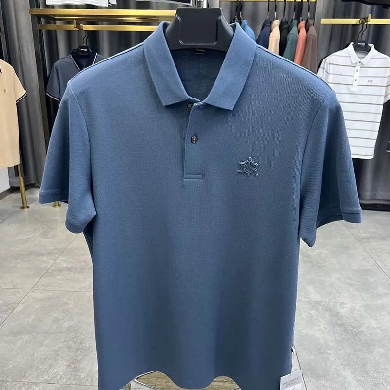 Camisa polo de manga curta para homens, 100% algodão, high-end, respirável, marca de luxo, bordado, moda, verão, 2024
