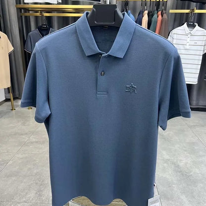 Camisa polo de manga curta para homens, 100% algodão, high-end, respirável, marca de luxo, bordado, moda, verão, 2024