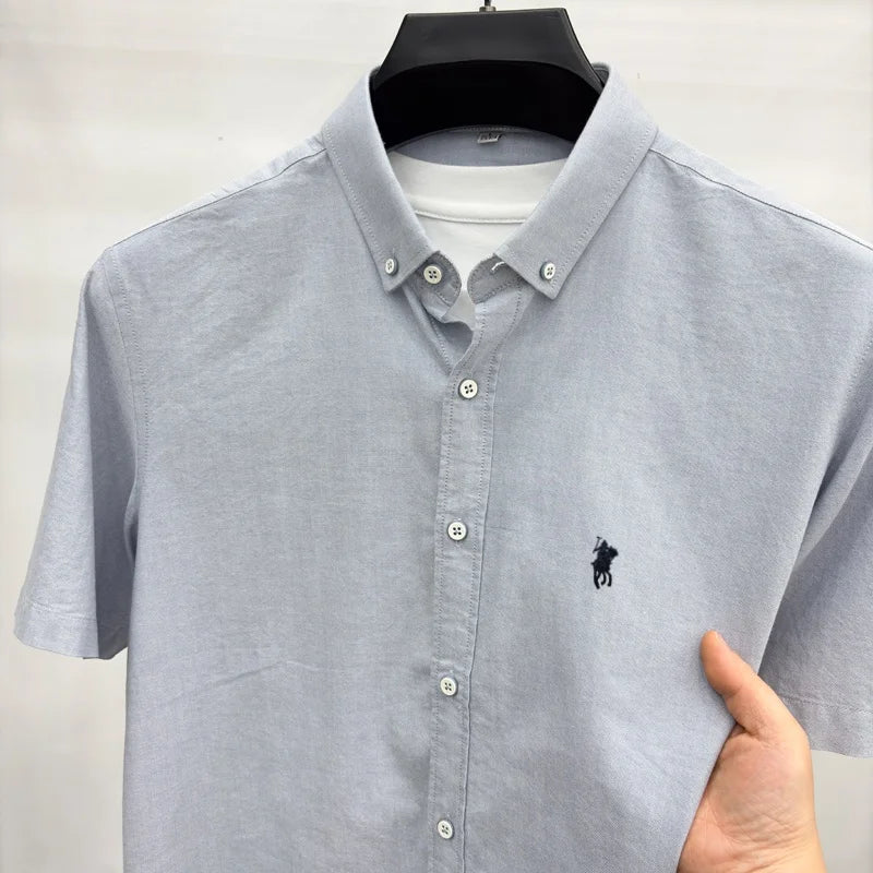 Camisa de manga curta de marca de luxo, 100% algodão, bordado de pônei de alta qualidade, moda casual para golfe, negócios, nova coleção masculina.