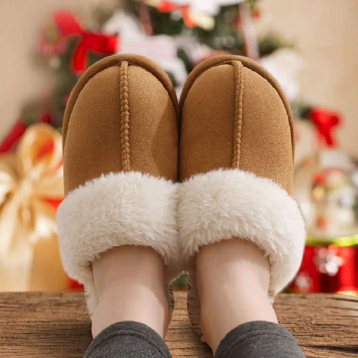 Chinelos de algodão evshine-luxuoso para mulheres, chinelo interior macio, espuma de memória confortável, sapato plano de pele ao ar livre, inverno