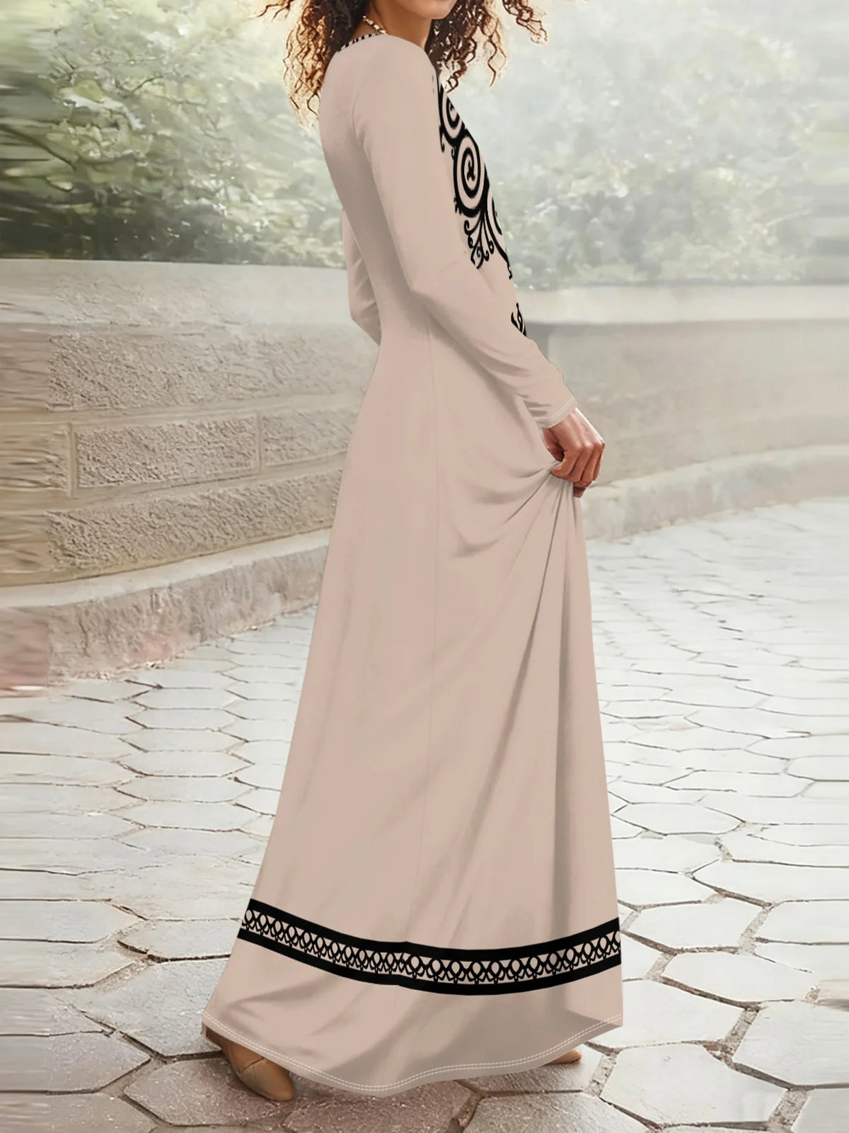 Vestido Maxi de Manga Longa com Estampa para Mulheres