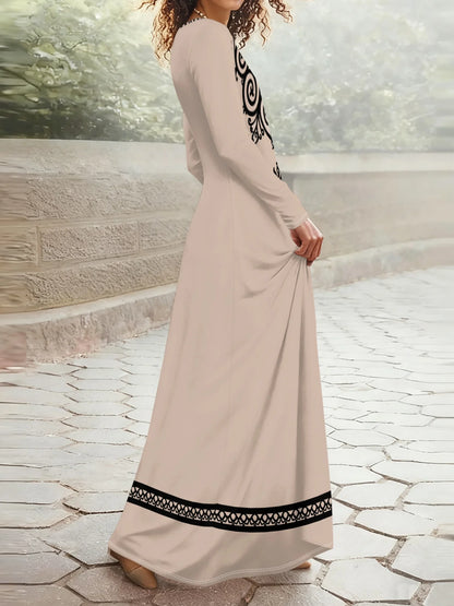 Vestido Maxi de Manga Longa com Estampa para Mulheres