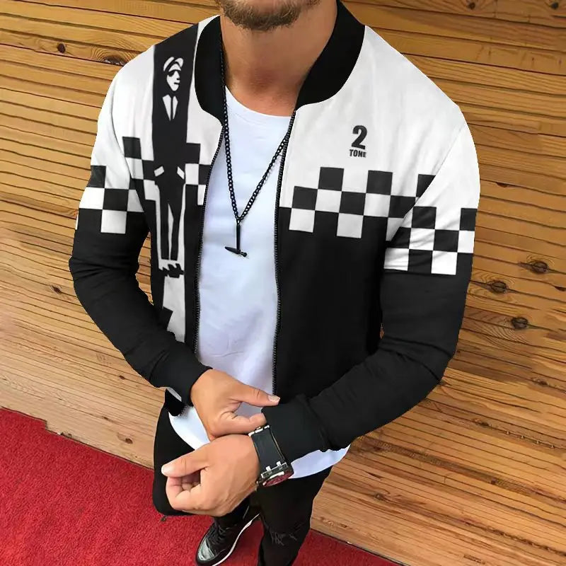 Jaqueta estampada com corte tridimensional masculina, moda casual, comércio exterior, outono e inverno , nova