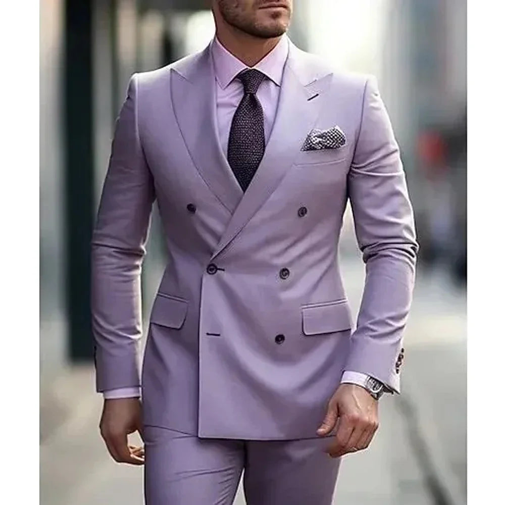 Ternos masculinos sólidos 2 peças plus size casamento diário negócios formal ternos masculinos sob medida silm fit duplo breasted 6 botões