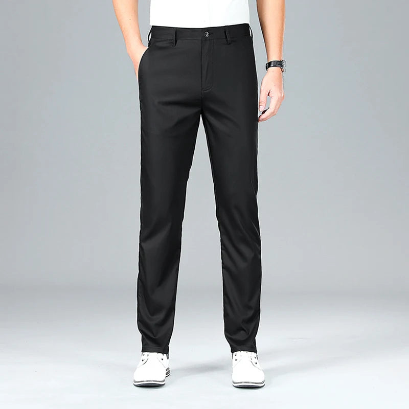 Calça casual fina de fibra de bambu masculina, estilo clássico, moda comercial, marca de luxo masculina, nova, verão 2022